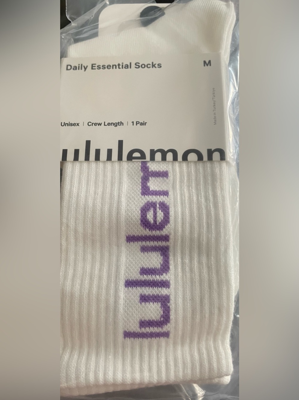 lululemon athletica White Crew Socks with Purple Logo